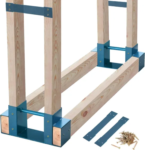 Vista 9 de MOFEEZ Kit de soporte de almacenamiento de troncos de leña al aire libre, soporte de almacenamiento de madera para chimenea, ajustable a cualquier