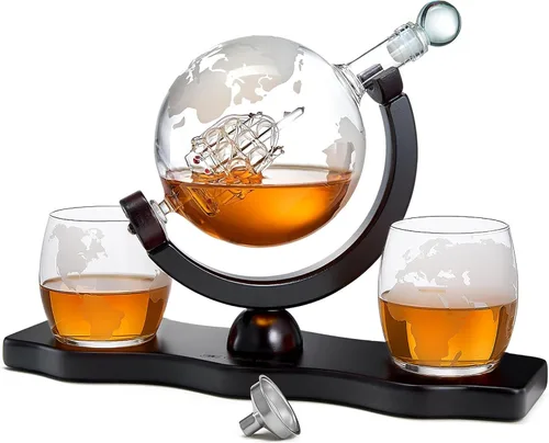 Vista 12 de Juego de decantador de whisky con globo giratorio y 2 vasos para whisky grabados - Regalos para hombres, papá, aniversario, cumpleaños, inauguración
