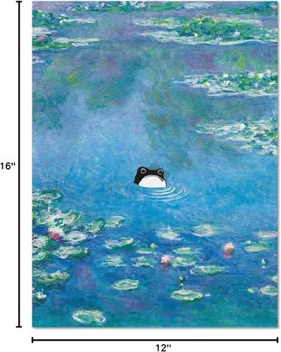 Vista 8 de MINI ZOZI Pintura de rana vintage de Monet, arte famoso de 12 x 16 pulgadas, lirios de agua con rana japonesa sin impresionar, divertido lienzo