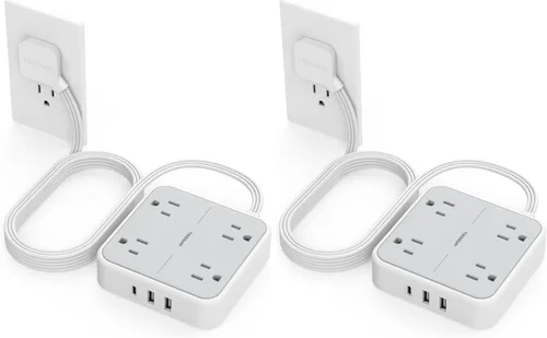 Vista 12 de TESSAN - Cable de extensión plano con protector de sobretensiones de 1 pie, regleta de enchufe de anillo 4 Outlets 3 USB Ports (1 USB C), 900