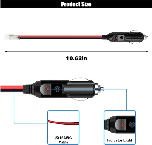 Vista 2 de Enchufe Macho de Encendedor de Cigarrillos de Repuesto de 12V con Cables y Luz LED - Conector de Toma de Encendedor de Cigarrillos Macho