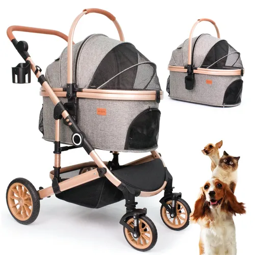 Vista 9 de Bicystar Cochecito para perros con transportador desmontable, ruedas de Negro