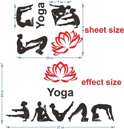 Vista 2 de Adhesivo de pared para estudio de yoga, calcomanía de PVC extraíble con patrones de loto e hinduismo, regalo único para los amantes del yoga, ideal