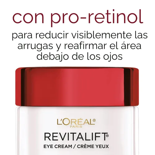 Vista 3 de L'Oreal Paris Skincare Revitalift Crema de ojos antiarrugas y reafirmante con Pro Retinol, tratamiento para reducir ojeras, sin fragancia, 0.5 oz.