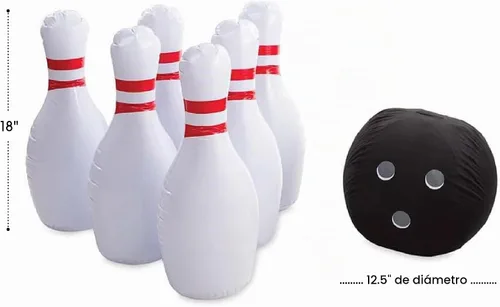 Vista 2 de Juego de bolos inflable gigante, rojo, blanco y negro, 29 pulgadas.