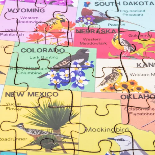 Vista 7 de Rompecabezas de madera con mapa de pájaros y flores del estado de EE. UU., 152 piezas, 15 x 10 pulgadas