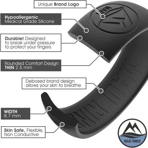 Vista 3 de MAUI RINGS - Anillos de boda de silicona para hombre, transpirable, cómodo, atractivo, banda de goma segura para deportes, trabajo, fitness, 8