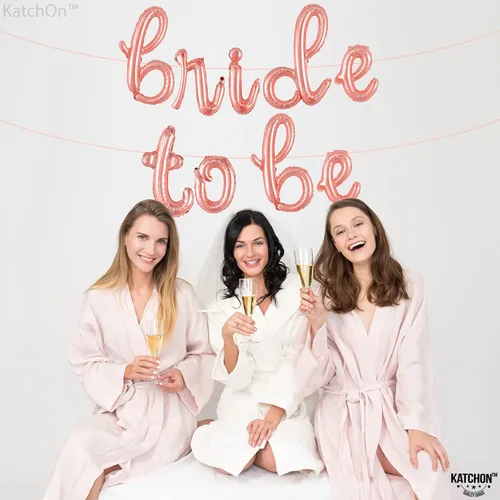 Vista 2 de KatchOn, Globos de oro rosa con texto en inglés "Bride To Be", 16 pulgadas, globos de despedida de soltera para decoraciones de despedida