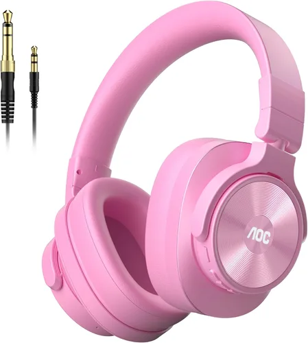 Vista 9 de AOC Auriculares Bluetooth sobre la oreja, monitor de estudio inalámbrico y auriculares DJ mezcladores con tiempo de reproducción de 72 horas, Negro