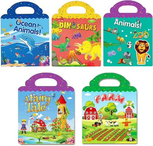 Vista 9 de Libro de calcomanías reutilizables para niños, calcomanías de animales, juguetes educativos de aprendizaje, calcomanías de viaje, libros