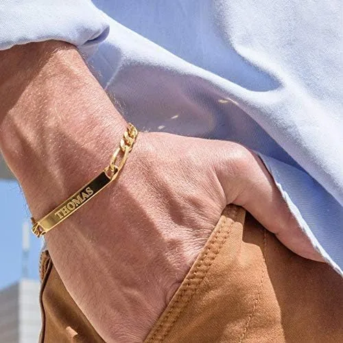 Vista 7 de MyNameNecklace Pulsera de plata de ley 925 chapada en oro y grabado personalizado para el día del padre