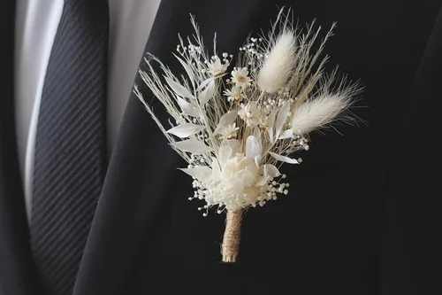 Vista 7 de Flores secas de hierba de las pampas blancas, ramo de flores secas rústicas, pin de solapa para mujeres/novio (B10)