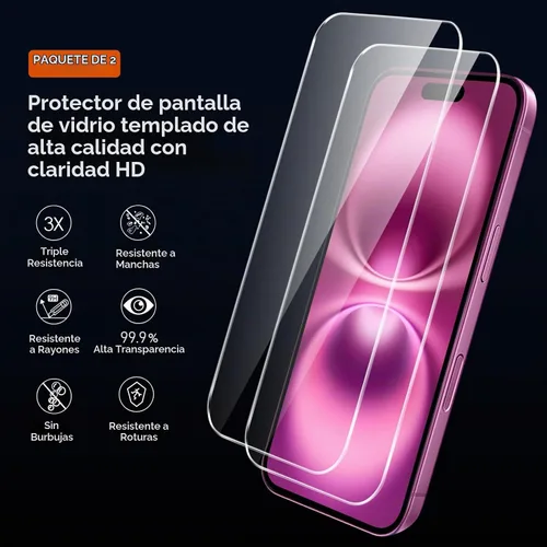 Vista 3 de ivoler Funda transparente 3 en 1 diseñada para iPhone 16 Plus de 6.7 pulgadas 2024 con 2 protectores de pantalla de vidrio templado, funda delgada