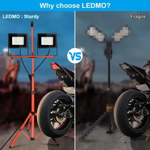 Vista 2 de LEDMO Luz de trabajo LED regulable con soporte, 2 interruptores independientes, 15000 lúmenes, 5500 K, reflectores de trabajo portátiles con trípode