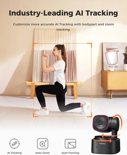 Vista 4 de Cámara web OBSBOT Tiny 2 Lite 4K para PC, cámara de transmisión PTZ con seguimiento AI 1/2" Sensor, Gesture Control, 60 FPS, HDR, Microphones, Web