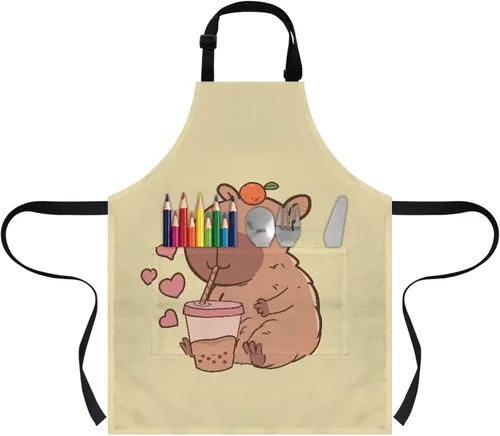 Vista 20 de Cozeyat Delantales de cocina para niños y niñas, delantales de pintura con bolsillos, delantales ligeros con correa ajustable