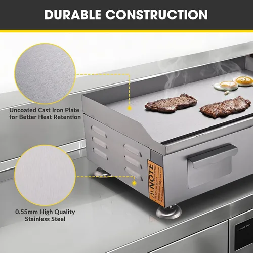 Vista 5 de WeChef 22 "Plancha comercial 3000 W Plancha eléctrica de encimera antiadherente plana de acero inoxidable ajustable restaurante parrilla control