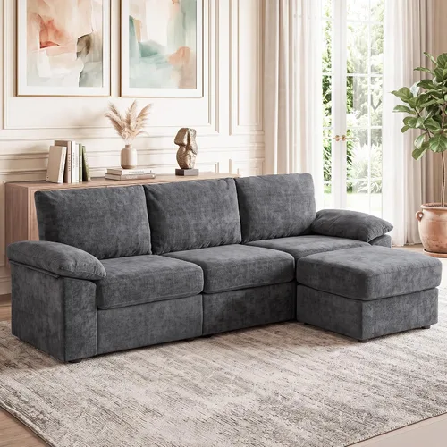 Vista 14 de Sofá de nube en forma de L de 101 pulgadas, sofá modular para sala de estar Beige