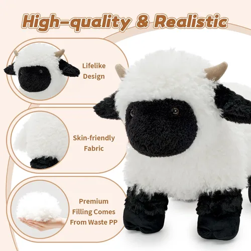 Vista 5 de Tezituor Valais - Juego de 4 animales de peluche de oveja Blacknose de 18 pulgadas, peluche grande de oveja con 3 lindos bebés de cordero, regalo