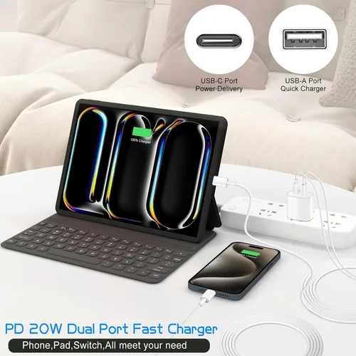 Vista 6 de Cargador A/C de doble puerto para iPhone 17 16 15, doble cargador USB A/C, bloque de carga rápida, paquete de 2 cargadores USB C rápidos de carga