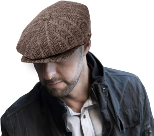 Vista 20 de EPOCH Gorra de lana para hombre, sombrero de golf Applejack de cabbie de tweed de conducción en espiga Nsb1910