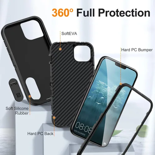 Vista 8 de IDweel Funda para iPhone 15 con soporte, protección resistente a los golpes, antiarañazos, delgada, ligera, protectora resistente, funda rígida