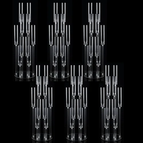 Vista 16 de Portavelas transparentes de 8 brazos para decoración de boda, candelabro alto de acrílico con pantalla para eventos del día de San Valentín, fiesta