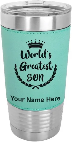 Vista 20 de LaserGram Vaso aislado al vacío de 20 onzas, el hijo más grande del mundo, grabado personalizado incluido (piel sintética, estilo béisbol)