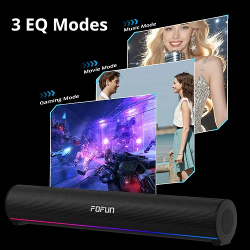 Vista 6 de Altavoces de computadora con micrófono desmontable, barra de sonido USB-A Plug and Play, altavoces de escritorio 3EQ, accesorios de PC y modo