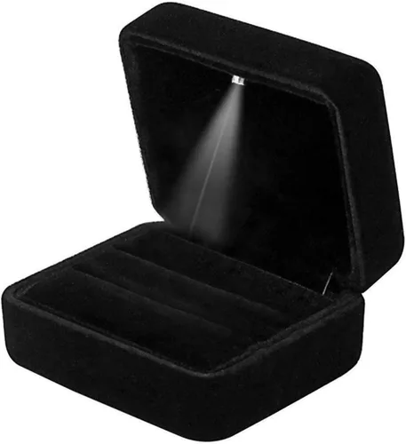 Vista 8 de Caja de anillo de terciopelo 2 ranuras con luz LED para compromiso Azul