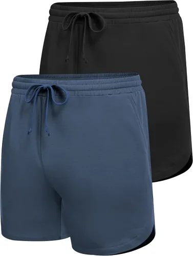 Vista 2 de COOFANDY Pantalones cortos de entrenamiento para hombre de 7 pulgadas, paquete de 2 pantalones cortos atléticos, ajuste muscular, culturismo
