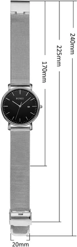 Vista 5 de BUREI Reloj de pulsera analógico de cuarzo ultrafino, calendario de fecha, correa de malla de acero inoxidable