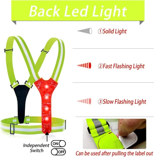 Vista 7 de Juego de chaleco reflectante LED de iluminación, chaleco de seguridad ajustable, brazaletes para engranajes, bolsa para cinturón con agujero