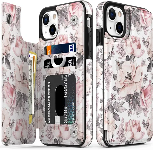 Vista 90 de LETO para iPhone 15 Pro Funda tipo cartera - Tapa tipo folio con patada - Diseños de moda - Tarjetero - Funda protectora para mujeres y niñas - 6.1