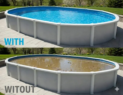 Vista 2 de Winter Block Cubierta de Invierno para Piscina Sobre el Suelo, Se Adapta a Ovalada de 12' x 18', Azul Sólido – Incluye Cabrestante y Cable
