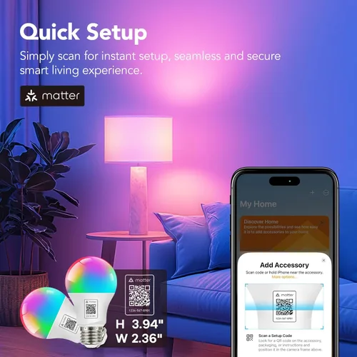 Vista 2 de OREiN Matter - Bombilla inteligente, bombillas inteligentes con control remoto que funcionan con Apple Home, Alexa, Google Home, SmartThings