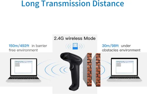 Vista 8 de Alacrity Escáner de Código de Barras Inalámbrico 2D 1D con Soporte, Conectividad 3 en 1 Bluetooth 2.4G Inalámbrico USB con Cable, Lector de Código