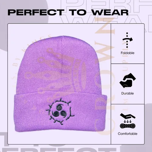 Vista 3 de Gorro de invierno de anime para hombres y mujeres, gorro de punto con puños, cómodo y suave, bordado de anime
