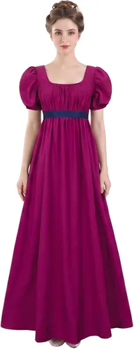 Vista 10 de Vestido de regencia para mujer, cuello cuadrado, manga abombada Verde oscuro