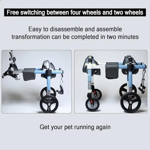 Vista 3 de Silla de ruedas ajustable de 4 ruedas para perro, ayuda para la movilidad de las piernas traseras para perros, soporte completo para patas Azul
