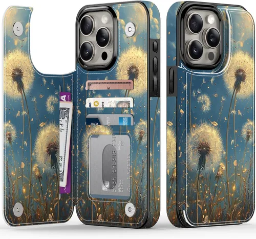 Vista 87 de FUNMIKO Funda tipo cartera para iPhone 15 con tarjetero + clip para efectivo, bloqueo RFID, protección contra caídas de grado militar y obras