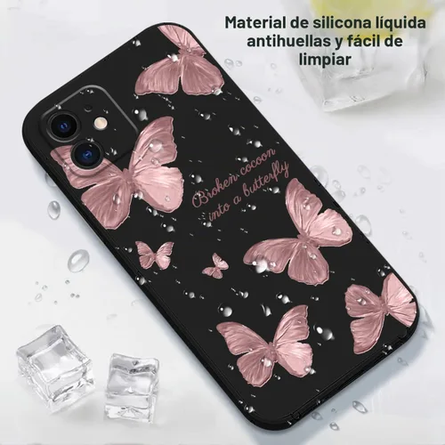 Vista 6 de LEECG Funda protectora para iPhone 11, diseño de flores creativas laterales, delgada, suave, funda protectora para iPhone 11, color negro mariposa