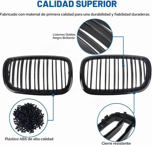 Vista 3 de Parrilla de riñón para parachoques delantero, color negro brillante, compatible con BMW X5 E70 X6 E71 2007-2014 doble listón doble línea