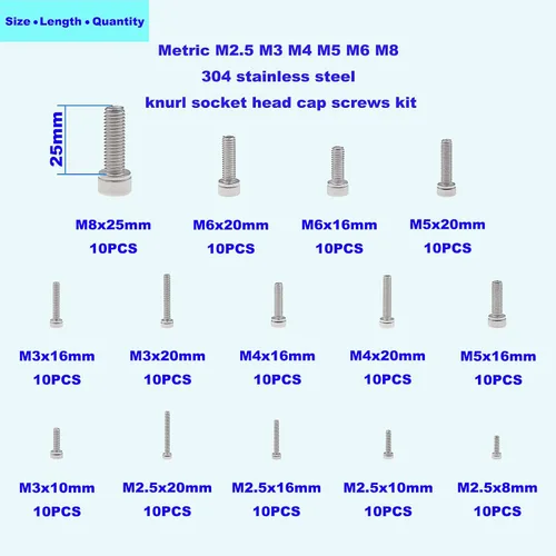 Vista 4 de Kit surtido de tornillos de cabeza hexagonal de acero inoxidable M2.5 M3 M4 M5 M6 M8 304 M2.5 M3 M4 M5 M6 M8 Allen Machine Bolts Set