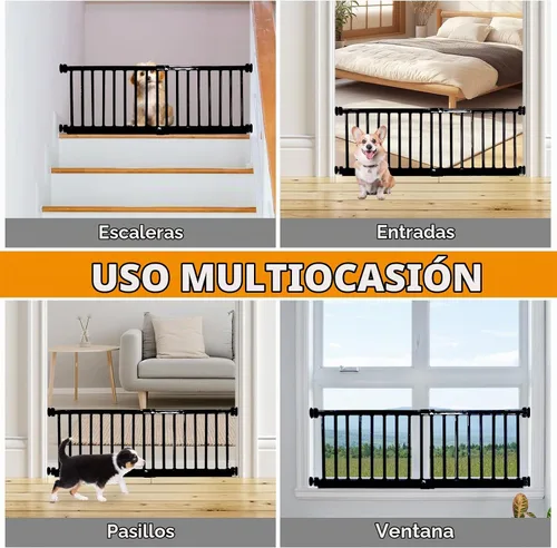 Vista 6 de Puerta para Perros, SHYUJAJIE Puerta Corta Ajustable Extra Ancha para Perros, Puerta Pequeña para Mascotas con 4 Kits de Extensión, Montada a Negro