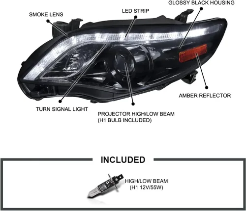Vista 3 de Corolla R8 Estilo LED DRL faros de proyector, Gris