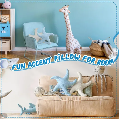 Vista 6 de Tatuo 2 almohadas de playa bonitas con forma de pez de estrella de mar de 22 pulgadas, almohadas de felpa con forma de estrella de playa, decoración