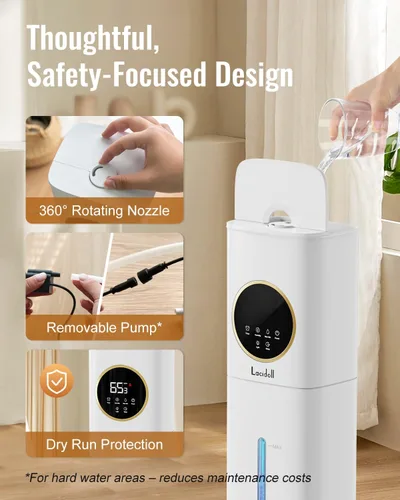 Vista 7 de LACIDOLL Humidificador de 8L para dormitorio con difusor de luz nocturna Beige