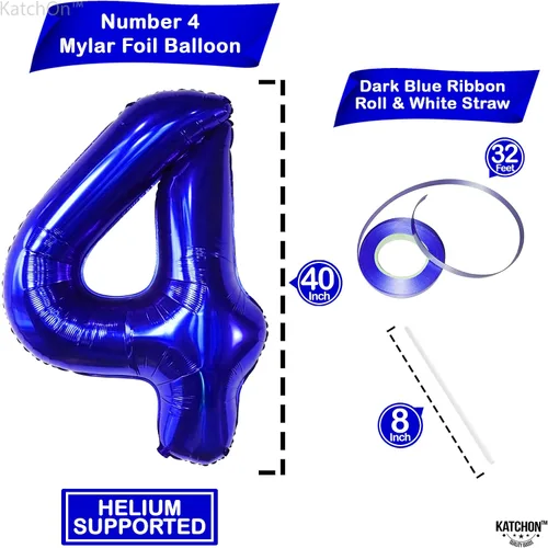 Vista 2 de KatchOn Globos azules del número 4 para cumpleaños de 40 pulgadas