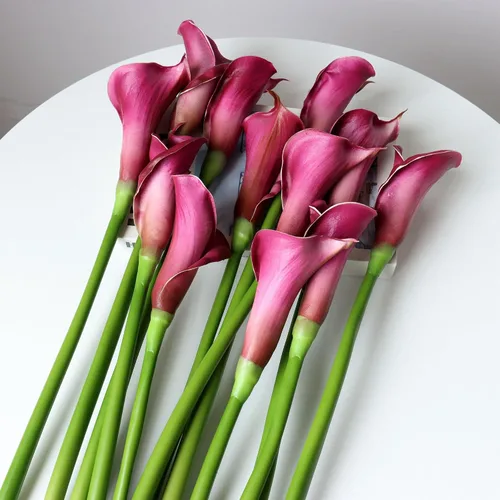 Vista 6 de Flores artificiales de lirio morado, 12 tallos de imitación de tacto real para jarrones
